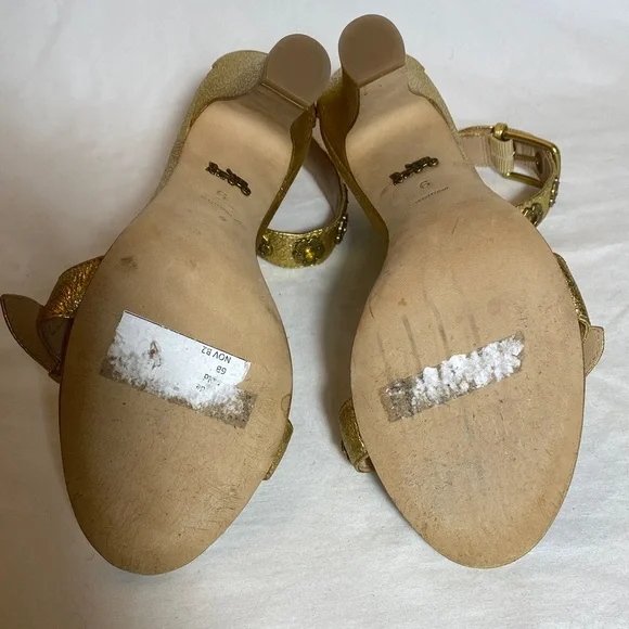 Coach Gold Elizabeth Heels with Tea Rose Eyelets and Ankle Strap Women 6 - Picture 8 of 11